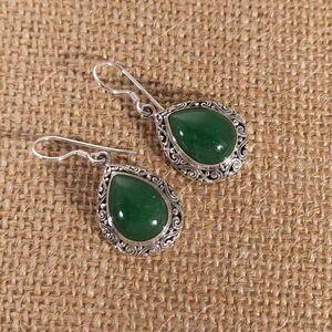 Bali Burmese Jade Earrings in Sterling Silver